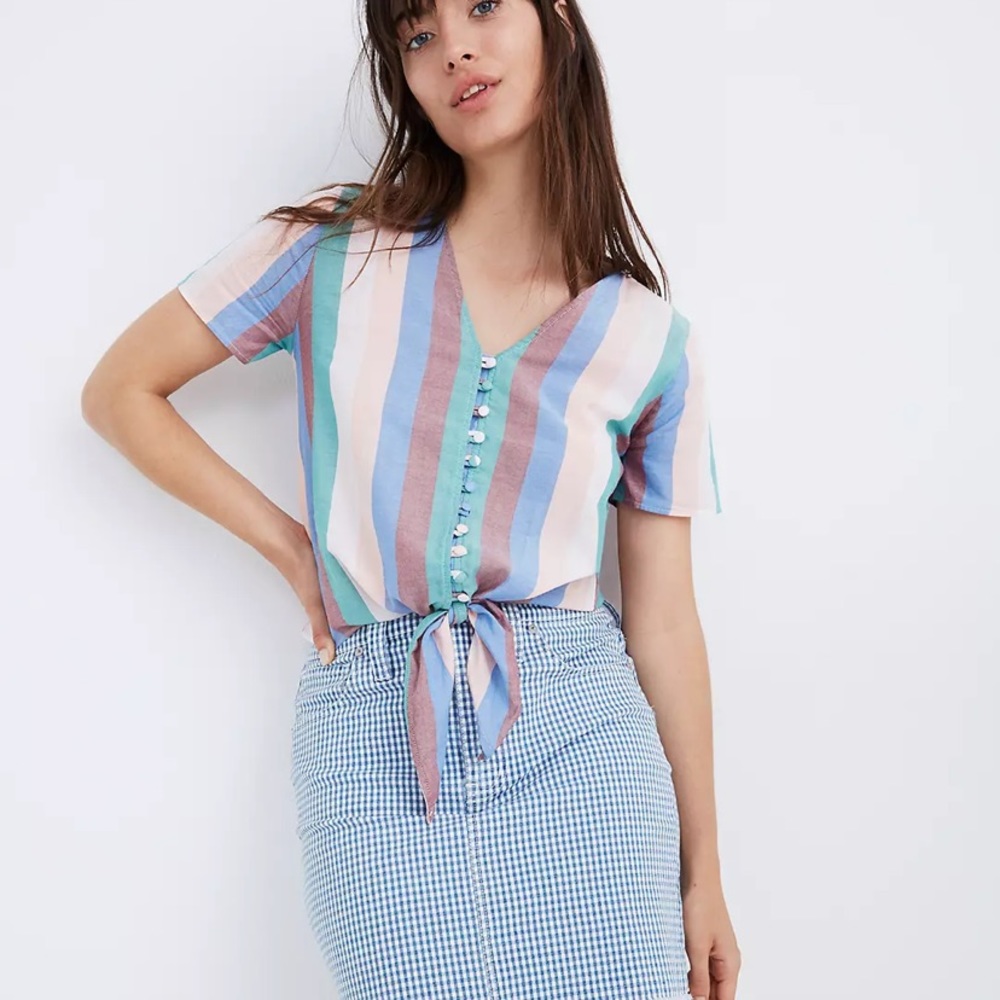 Madewell Novel Tie-Front Button Top in Flagstaff Stripe